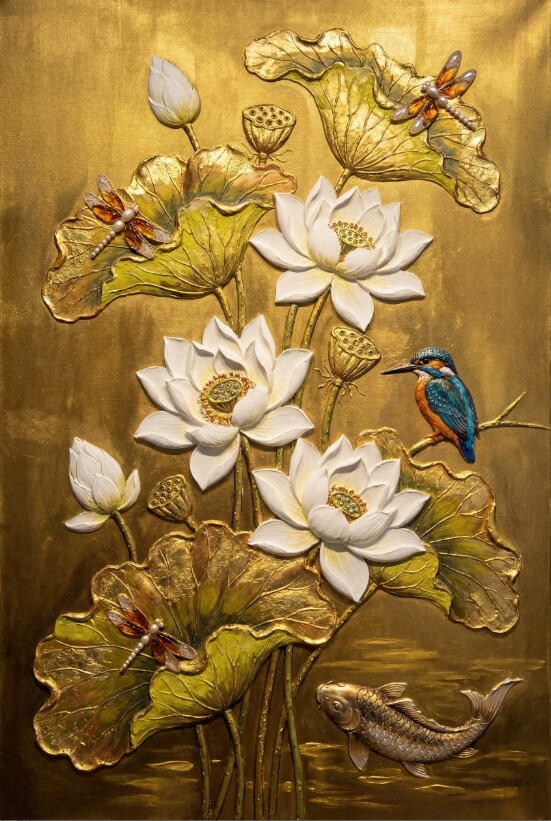Premium gold-inlaid lotus painting