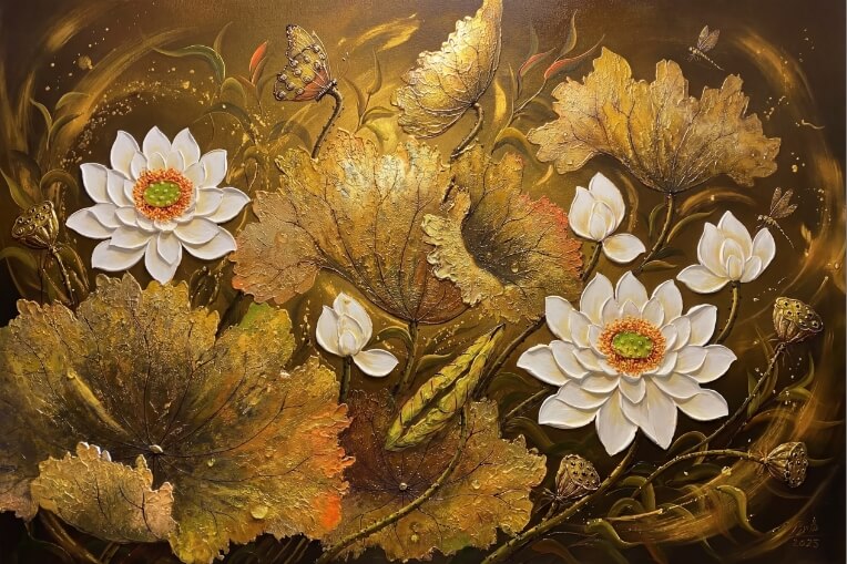 Classic gold-inlaid lotus art