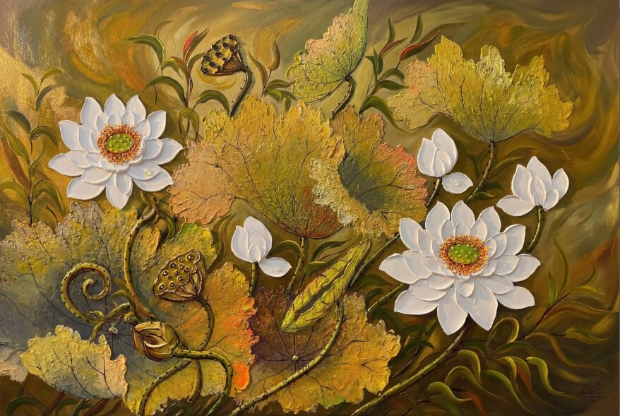 Modern gold lotus painting