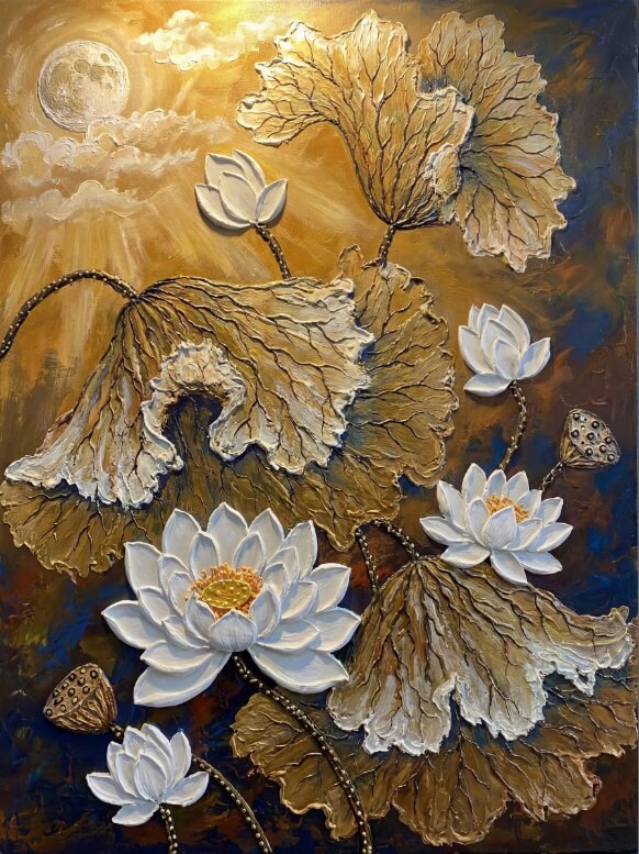 Feng shui gold lotus painting