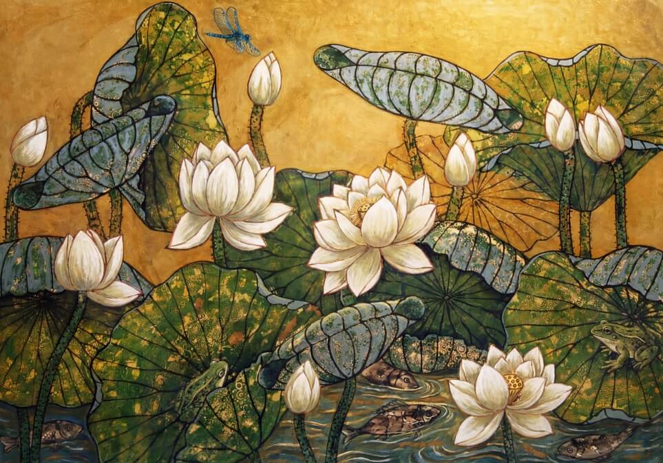 Classic lotus oil painting