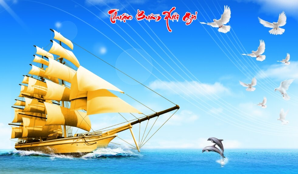 Sailing ship feng shui painting